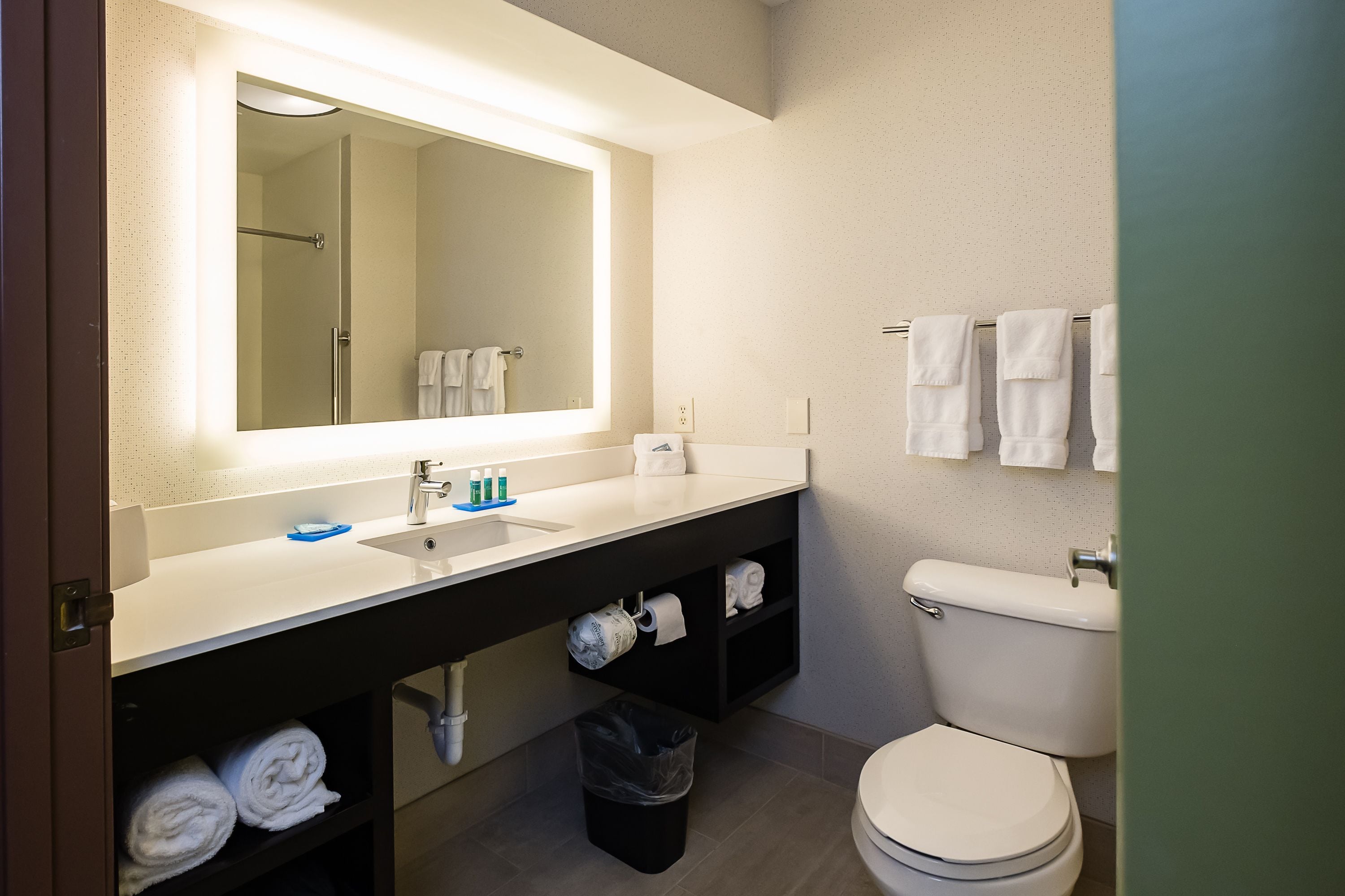 free toiletries, hair dryer, towels