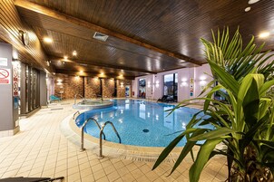 Indoor pool, open 7:30 AM to 8:30 PM, sun loungers