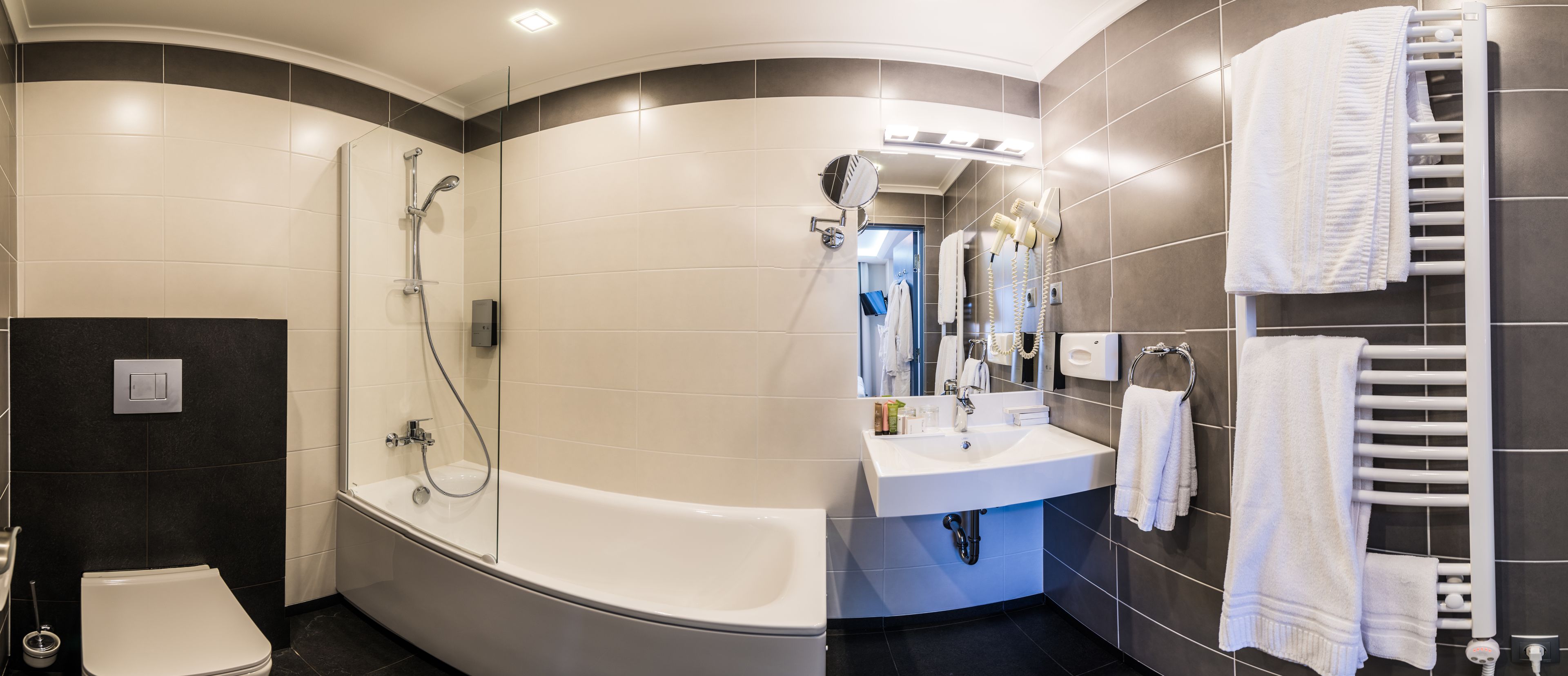 free toiletries, hair dryer, towels