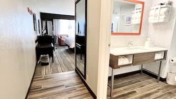 In-room safe, desk, laptop workspace, blackout curtains
