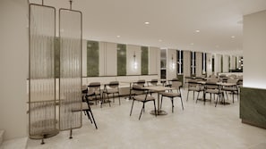 A modern hotel lobby with a seating area, a reception desk, and a decorative wall with vertical stripes. - Sveo Hotel İstanbul (Istanbul)