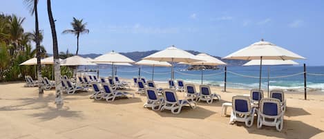 On the beach, beach umbrellas