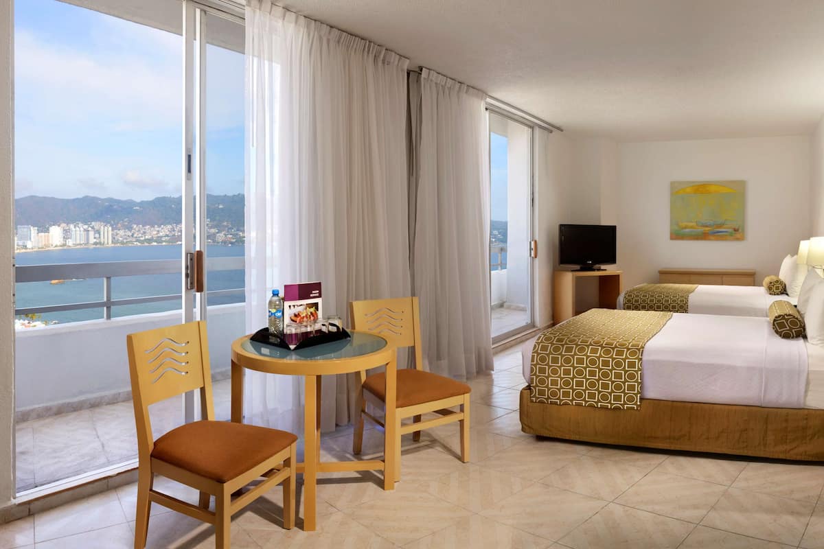 Junior Suite, 2 Double Beds, Balcony, Partial Ocean View | 1 bedroom, in-room safe, desk, laptop workspace