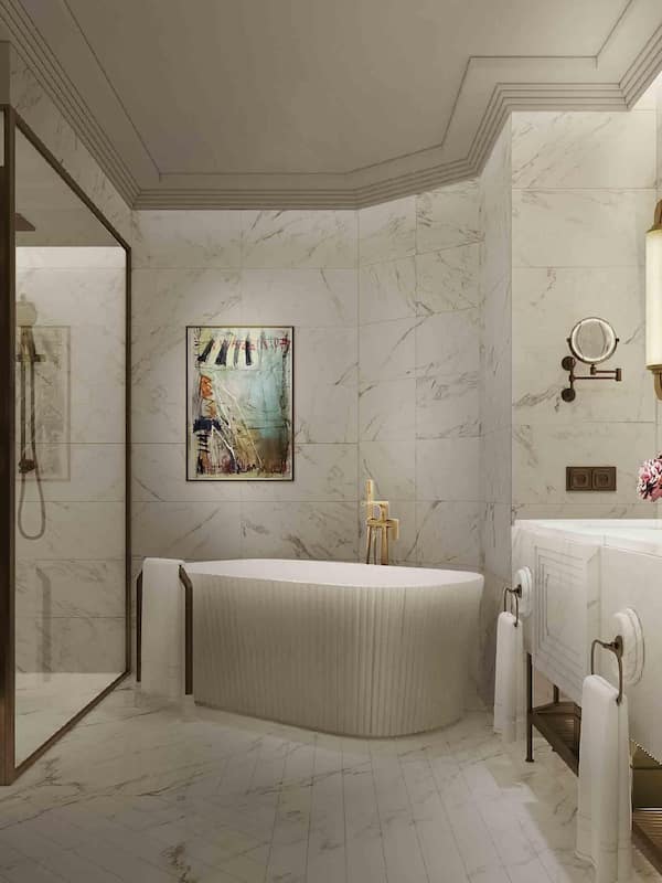 Rainfall showerhead, eco-friendly toiletries, hair dryer, bathrobes