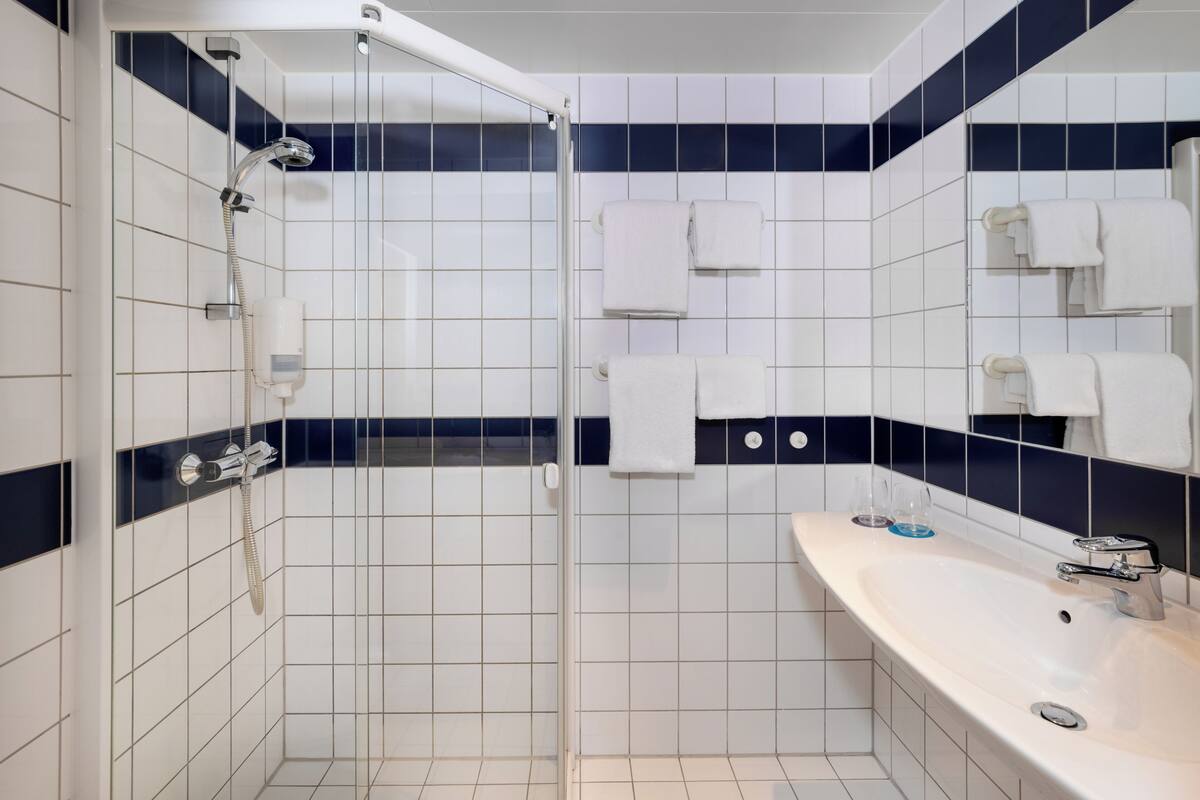 standard room, 1 double bed, non smoking | bathroom | hair dryer, towels