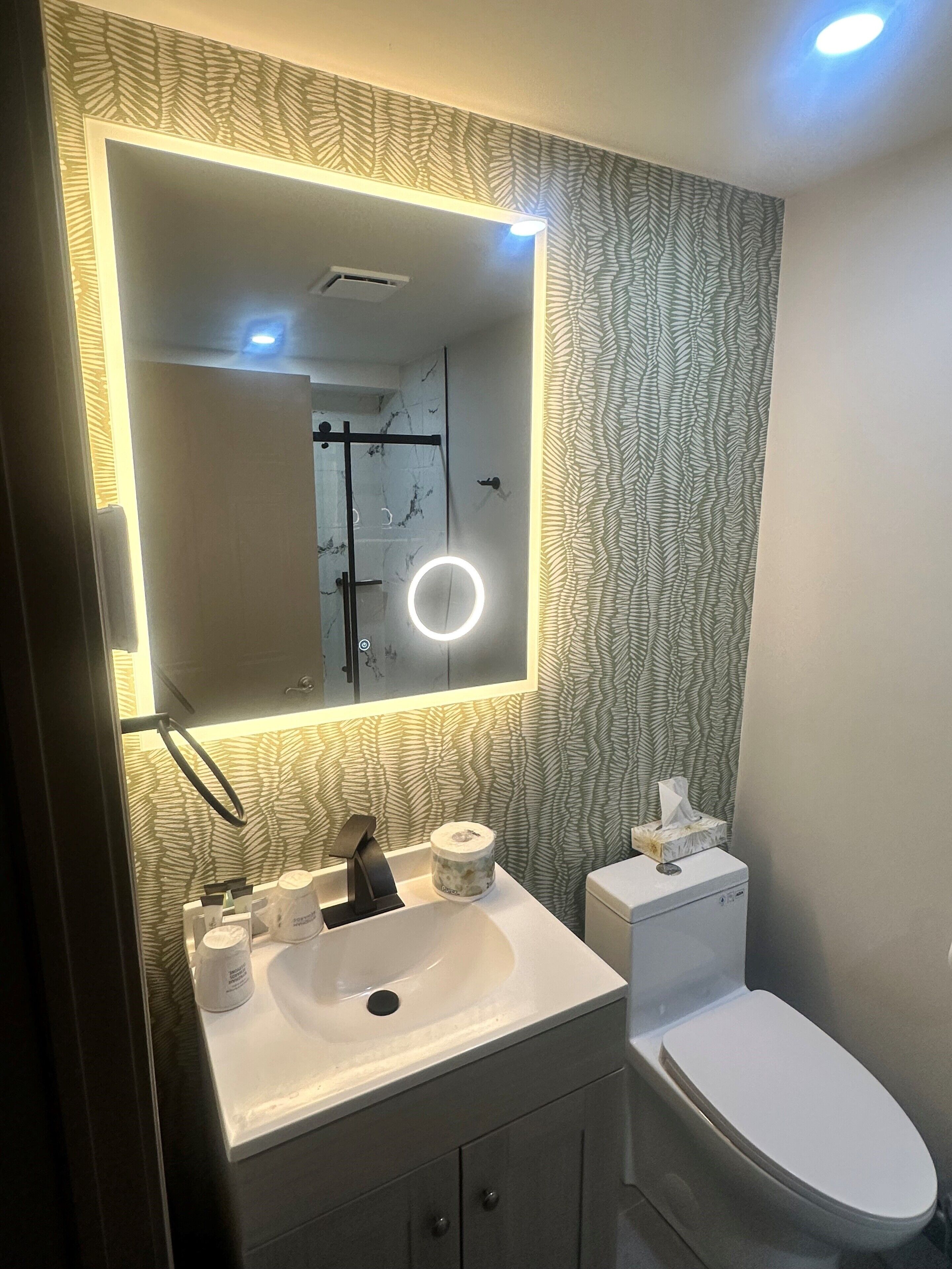 loft, 1 queen bed, non smoking (loft suite) | bathroom | combined shower/bathtub, jetted bath, eco-friendly toiletries