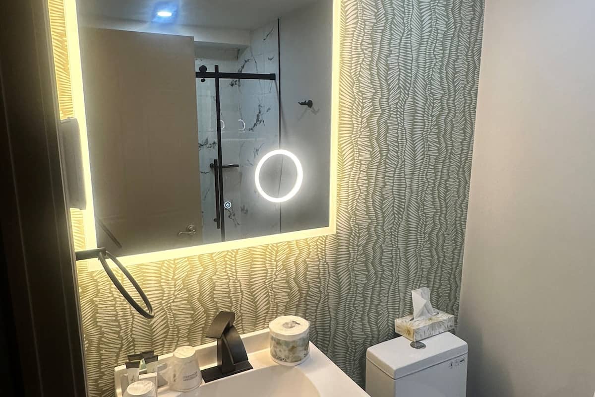 loft, 1 queen bed, non smoking (loft suite) | bathroom | combined shower/bathtub, jetted bath, eco-friendly toiletries