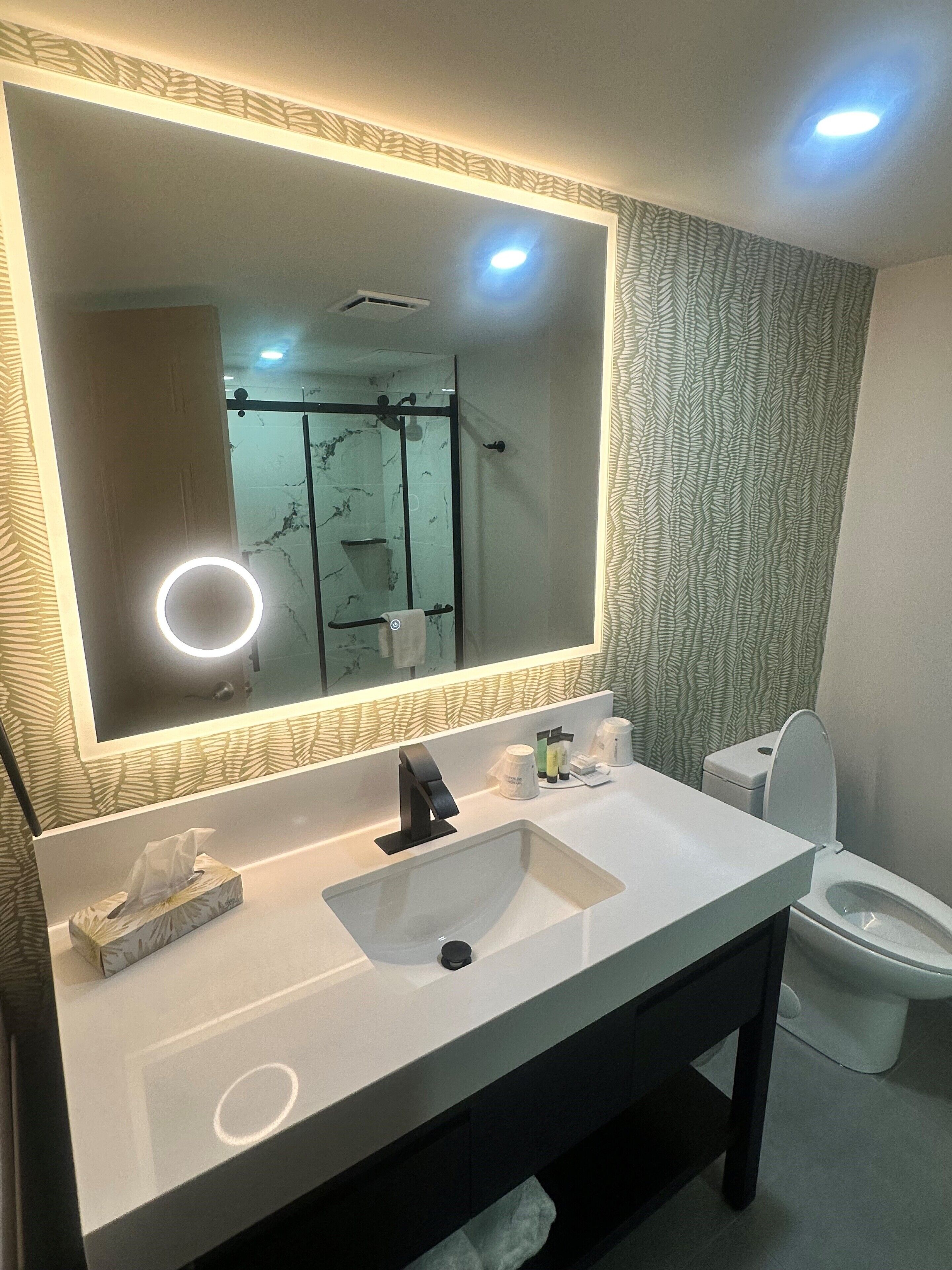 combined shower/bathtub, jetted bath, eco-friendly toiletries