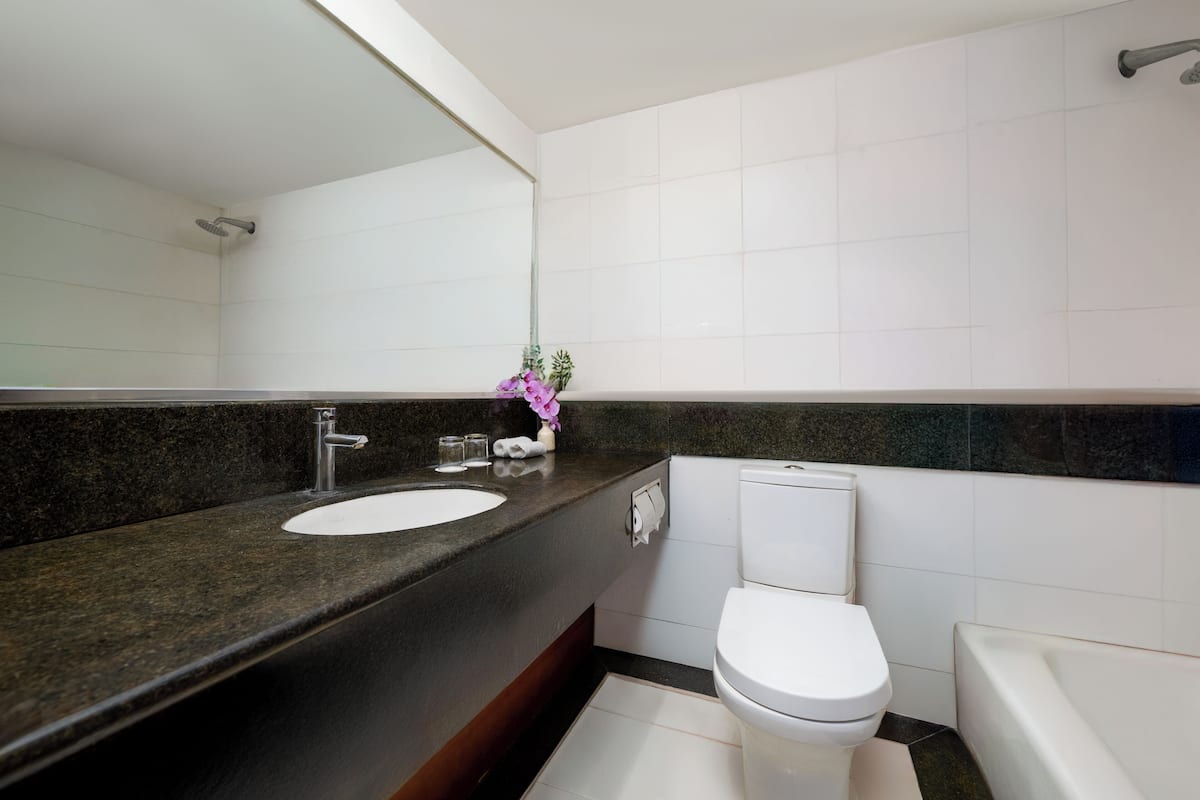 Eco-friendly toiletries, hair dryer, bathrobes, slippers