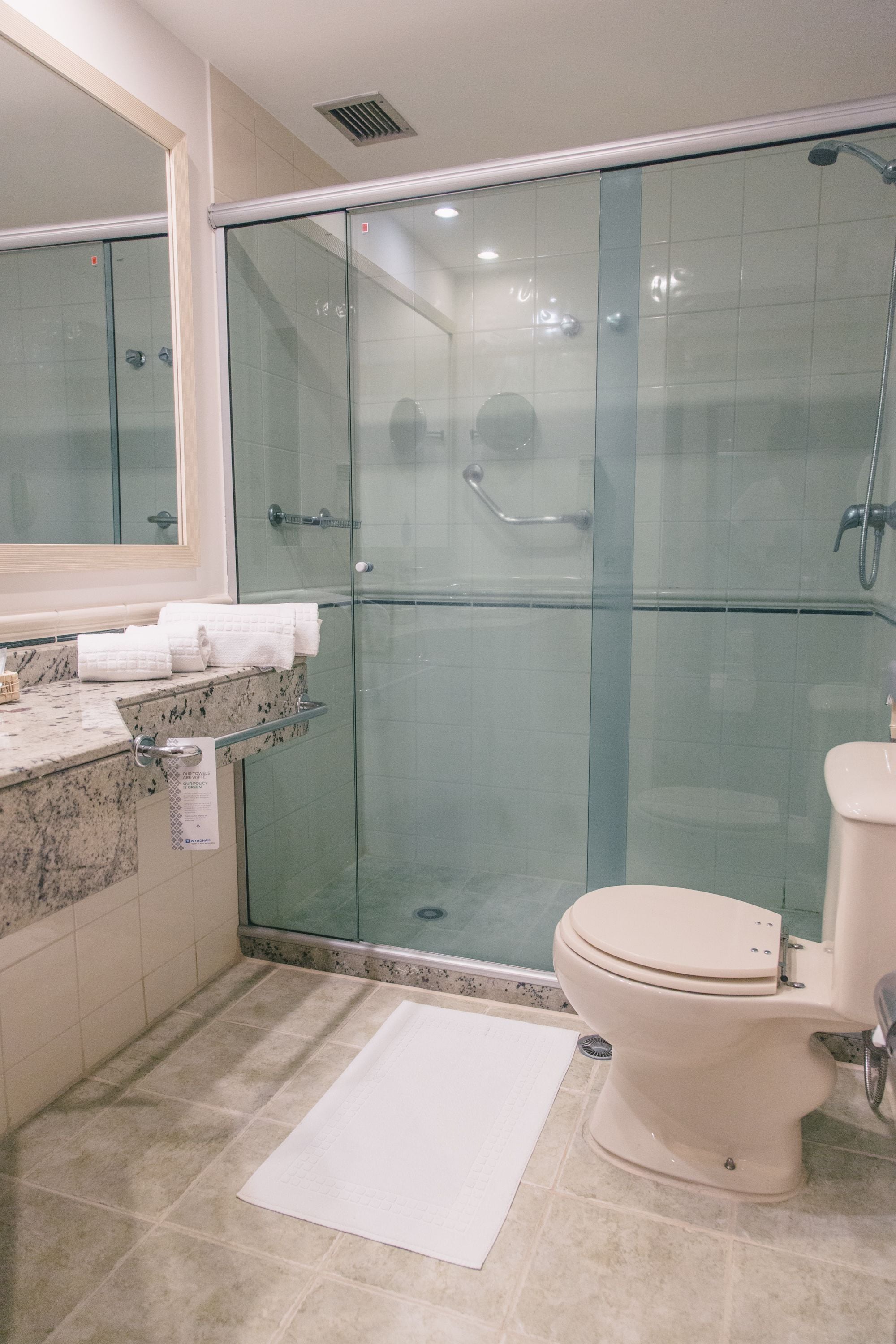 shower, rainfall showerhead, free toiletries, hair dryer