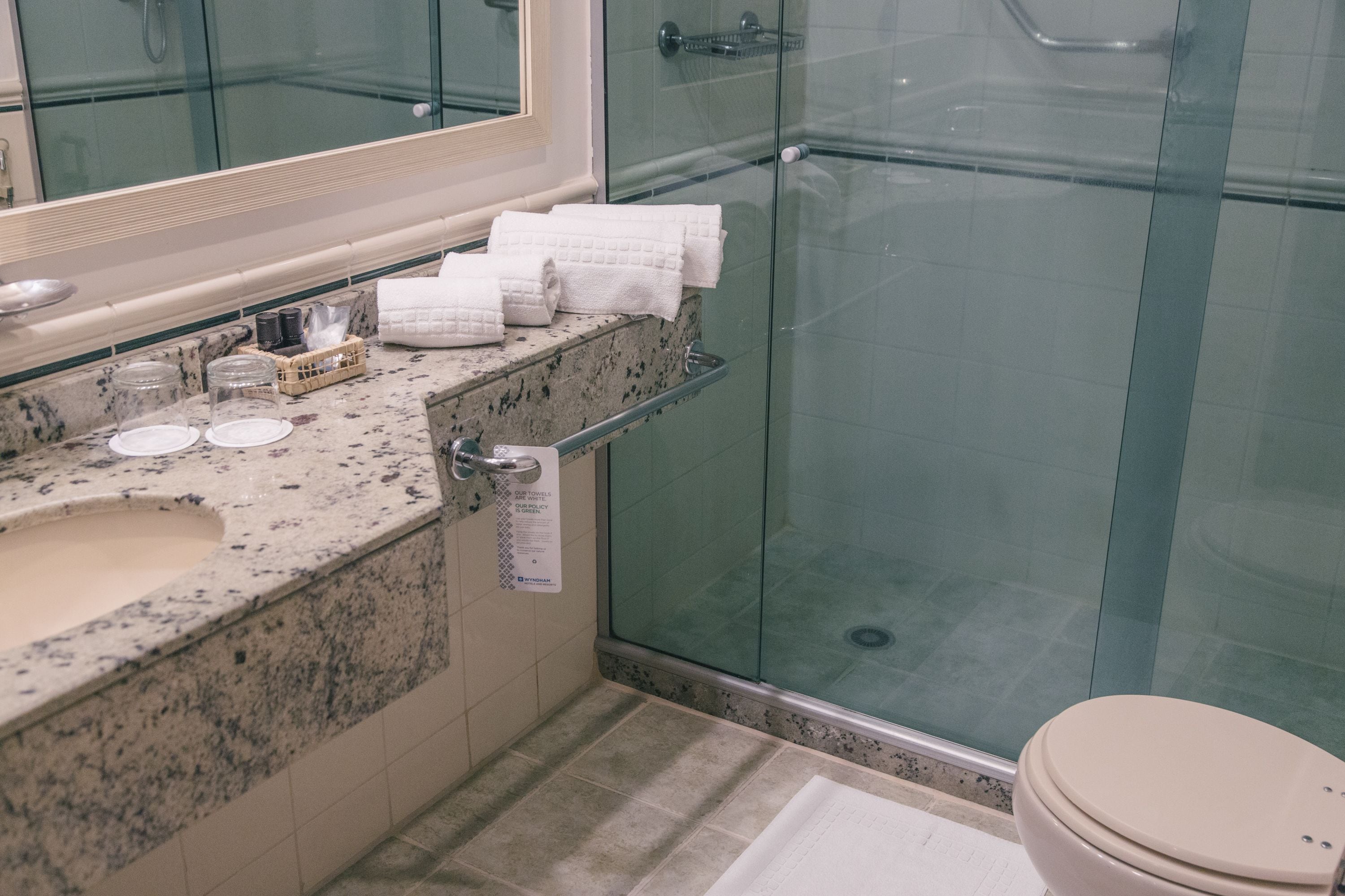 shower, rainfall showerhead, free toiletries, hair dryer