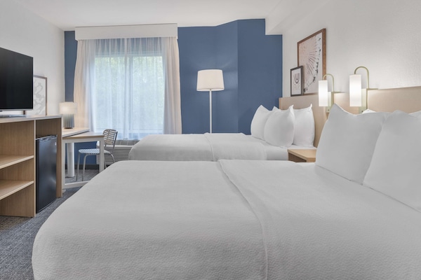 Room, 2 Double Beds | Desk, laptop workspace, blackout drapes, iron/ironing board