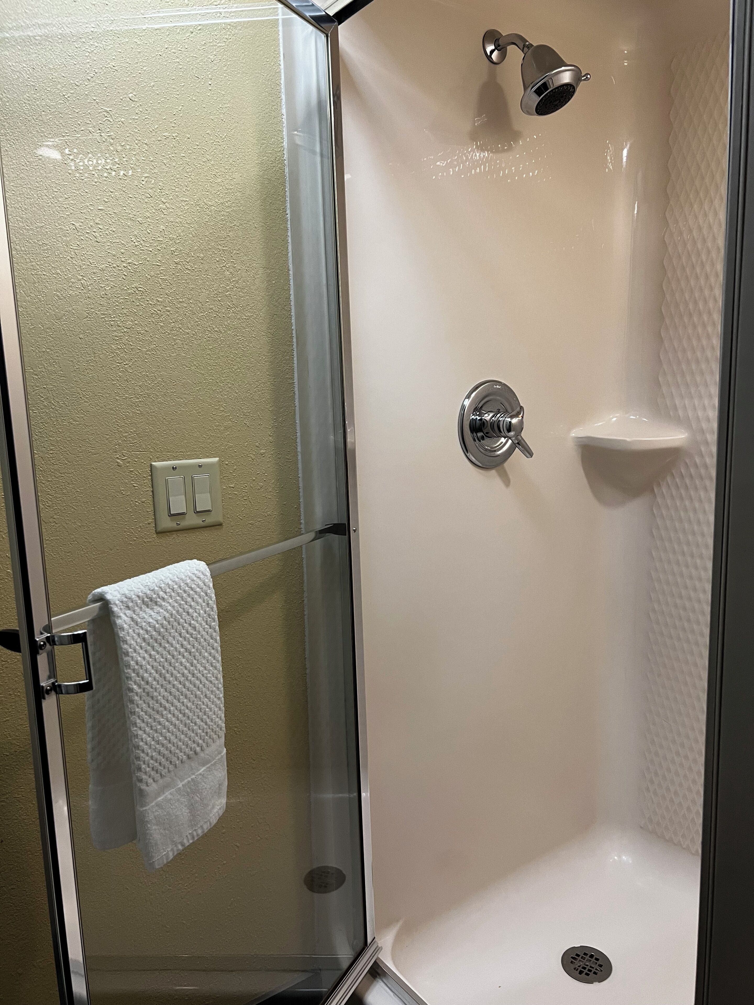 free toiletries, hair dryer, towels