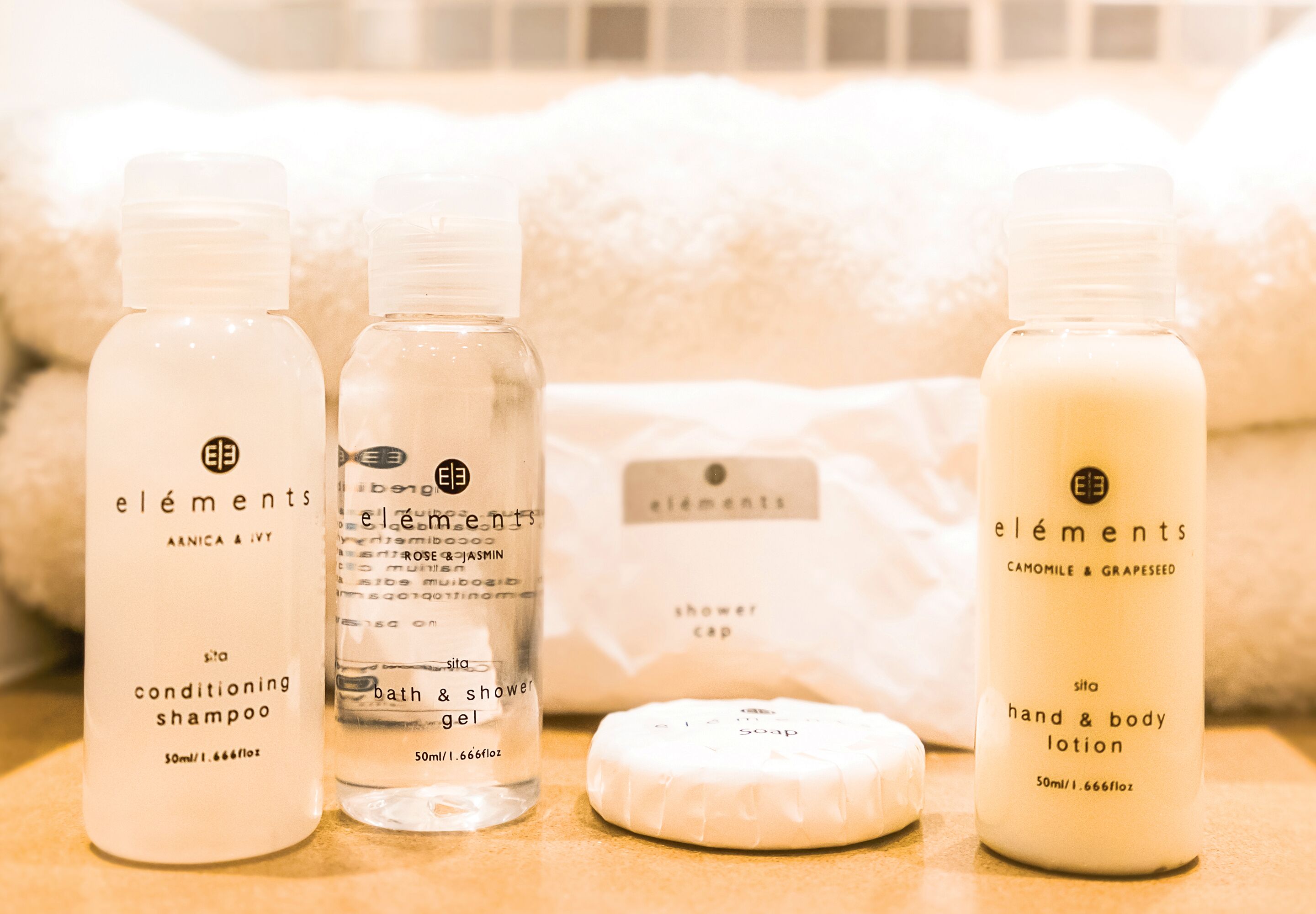 free toiletries, towels, soap, shampoo