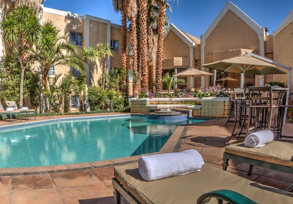 Outdoor pool, sun loungers