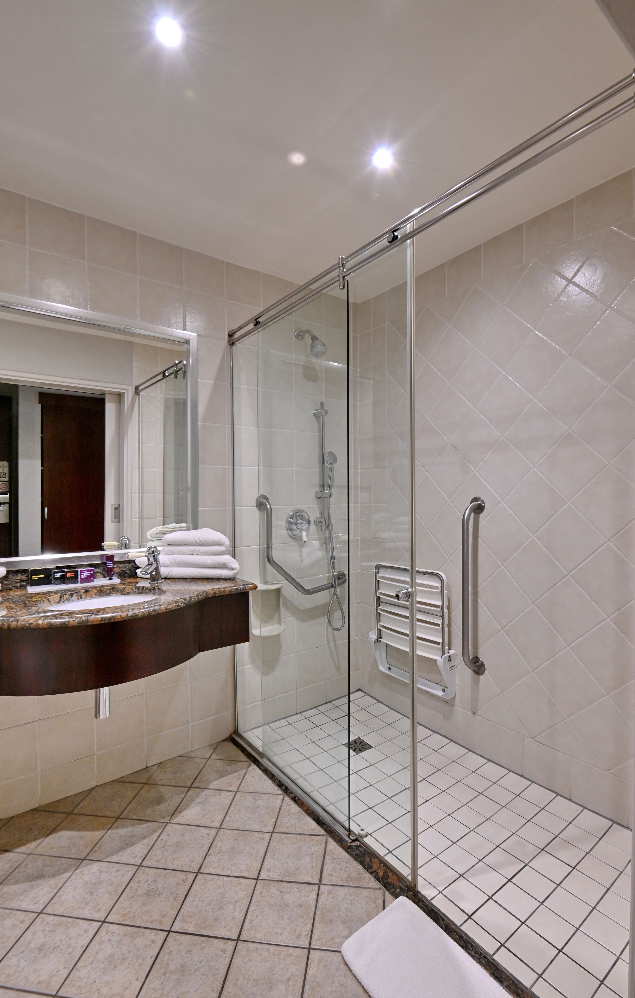 separate bathtub and shower, free toiletries, hair dryer, towels