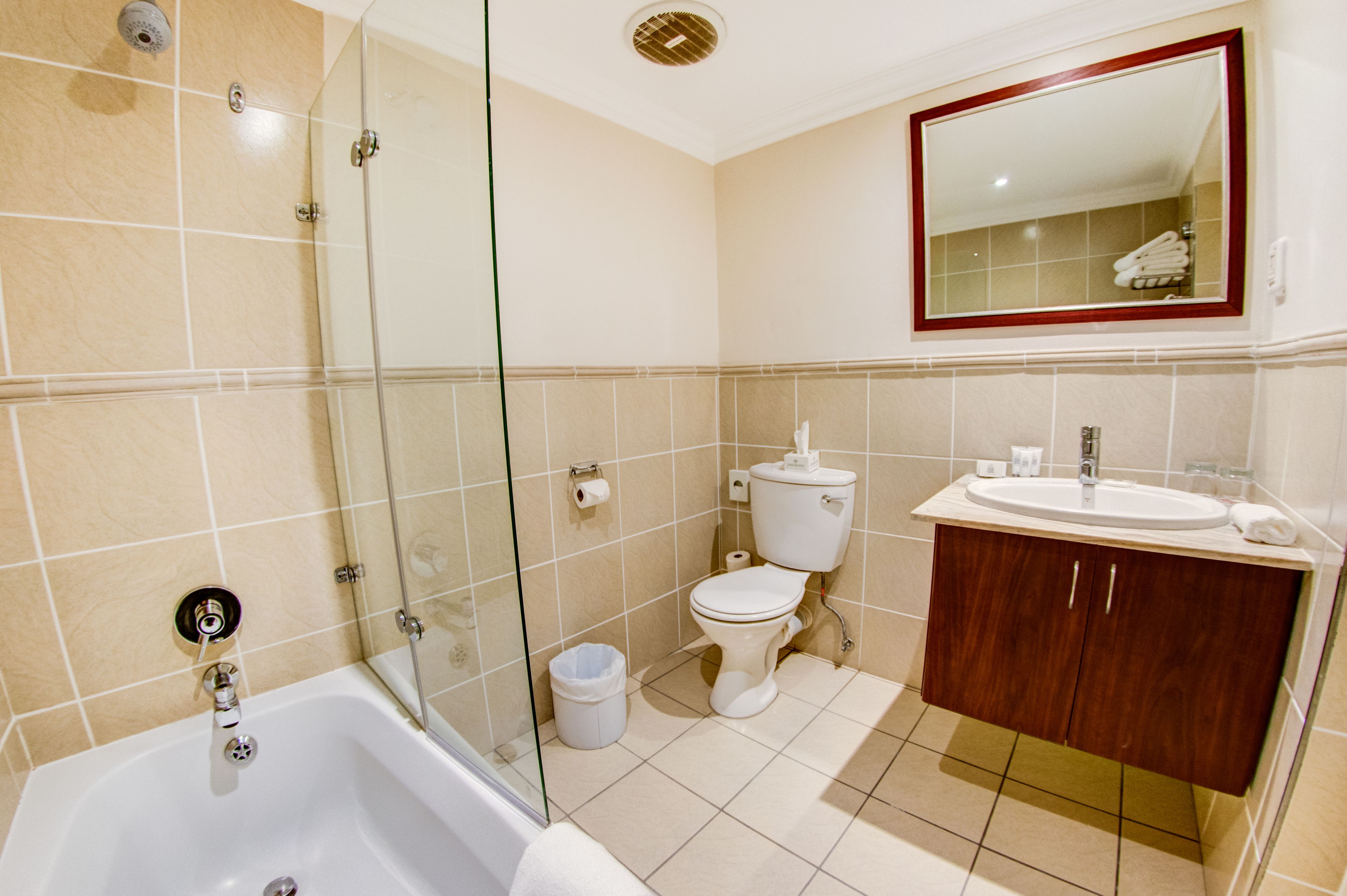 combined shower/bathtub, deep-soaking bathtub, hydromassage showerhead