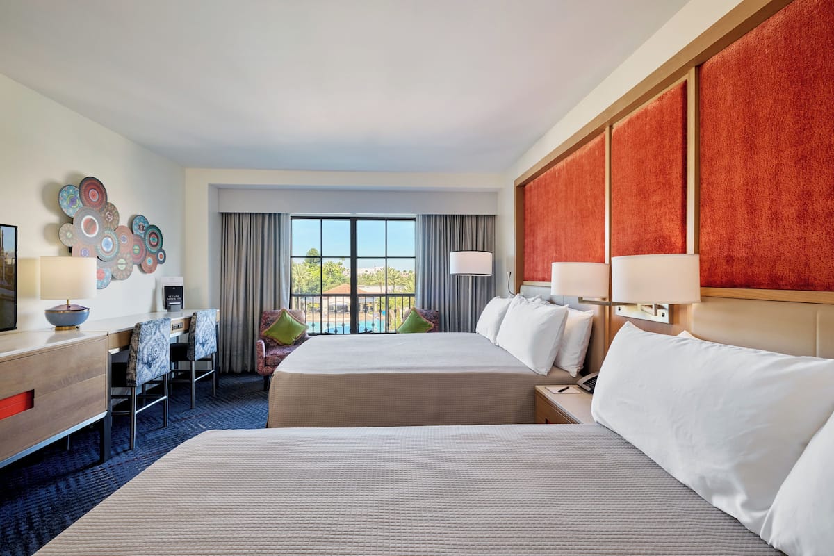 Room, 2 Queen Beds, Non Smoking, Pool View (Includes Universal Express Unlimited^) | Premium bedding, in-room safe, desk, iron/ironing board