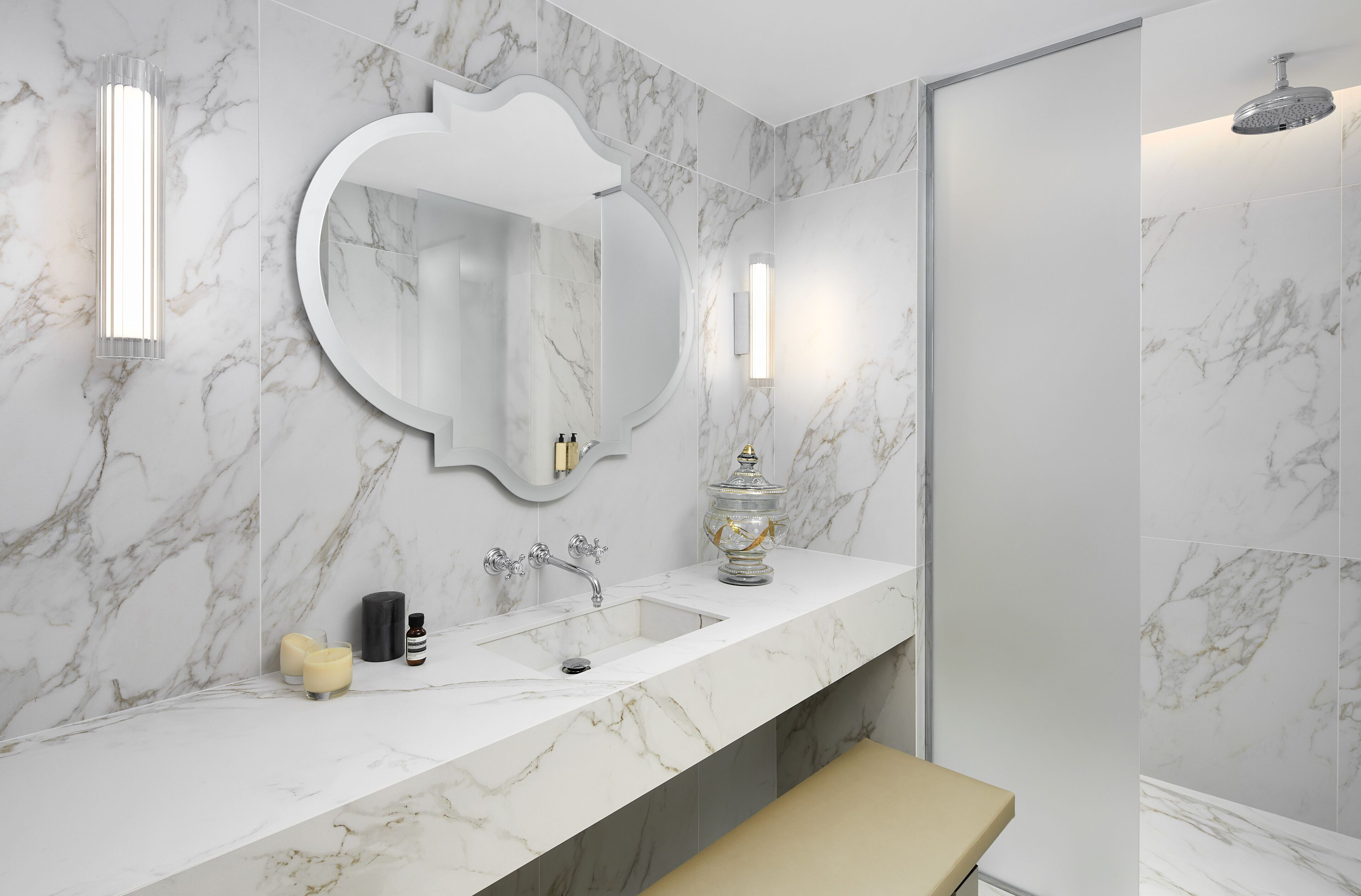 designer toiletries, hair dryer, bathrobes, slippers