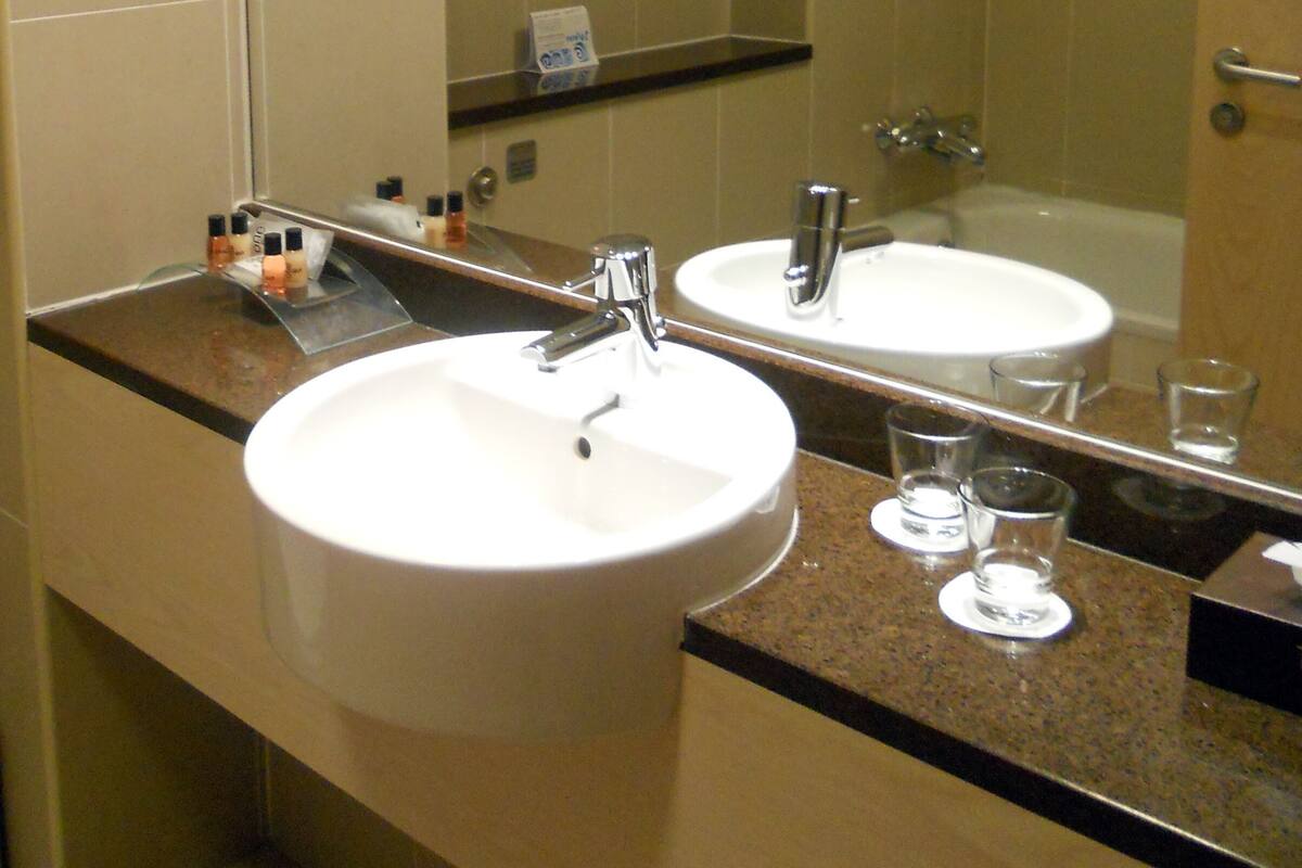 free toiletries, hair dryer, towels
