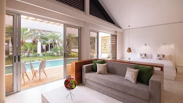 Bungalow, Pool Access | Premium bedding, minibar, in-room safe, desk