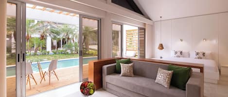 Bungalow, Pool Access | Premium bedding, minibar, in-room safe, desk