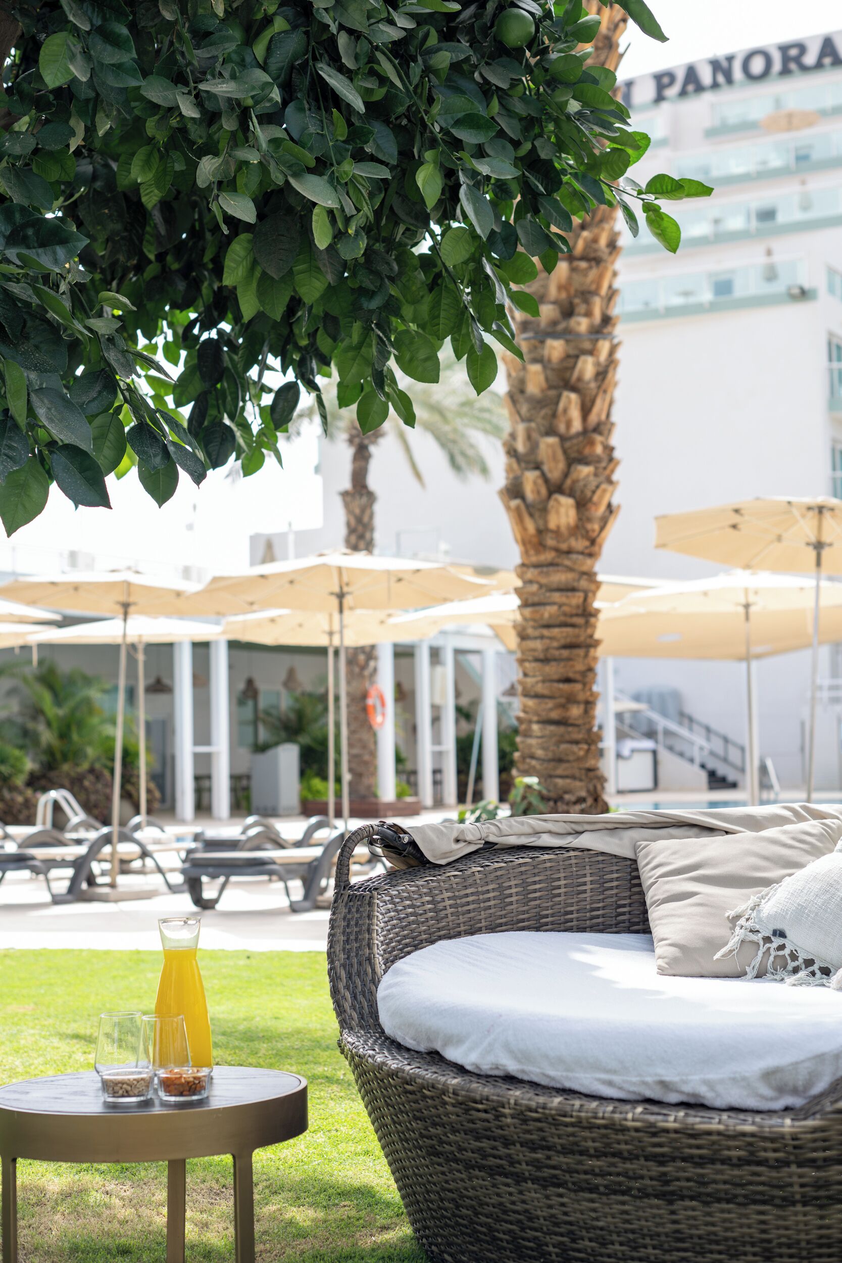 outdoor pool, pool umbrellas, pool loungers