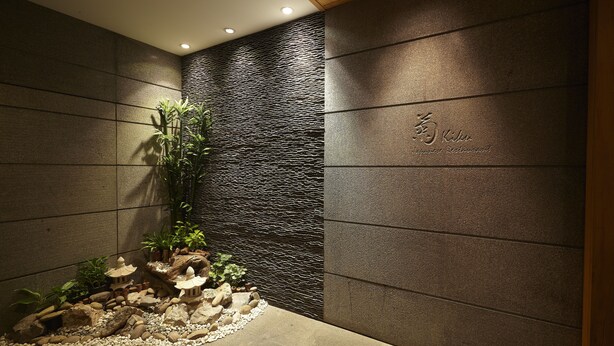 A modern interior with a textured wall, a small indoor garden, and a decorative water feature. - Lao Plaza Hotel (Vientiane)