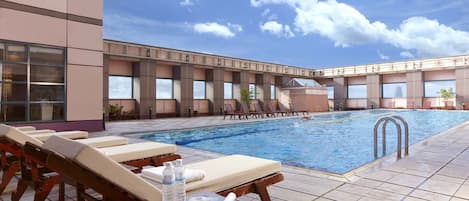 Outdoor pool, sun loungers