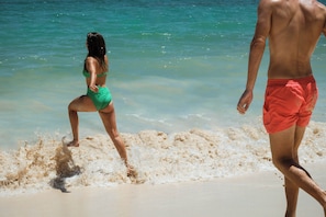 On the beach, beach umbrellas, beach massages, kayaking