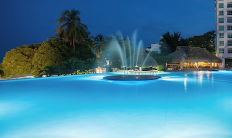 2 outdoor pools, open 9 AM to 9:00 PM, pool umbrellas, pool loungers. GHL Relax Hotel Costa Azul