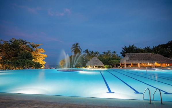 2 outdoor pools, open 9 AM to 9:00 PM, pool umbrellas, pool loungers