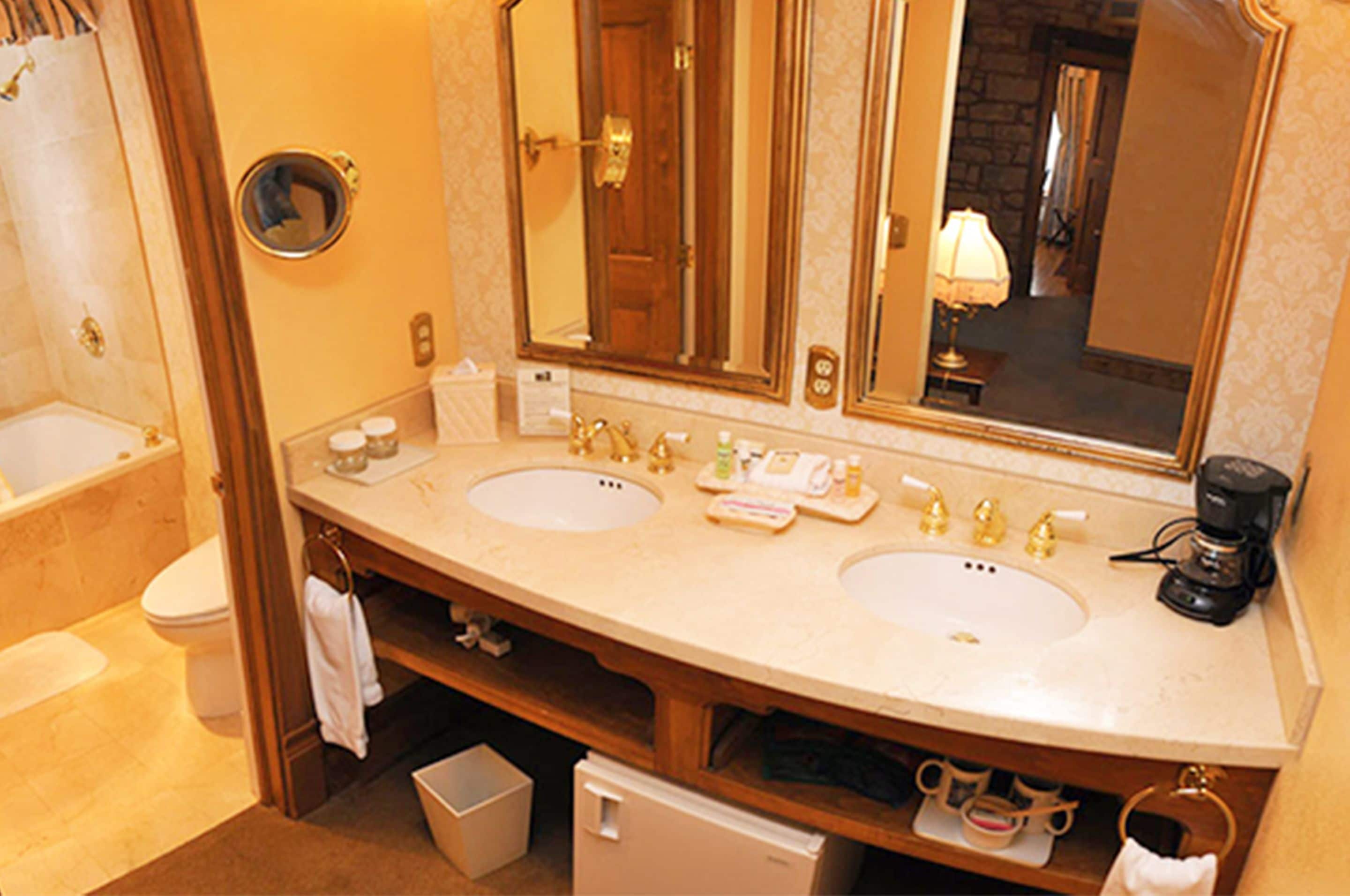 katherine lee bates suite | bathroom | designer toiletries, hair dryer, bathrobes, towels