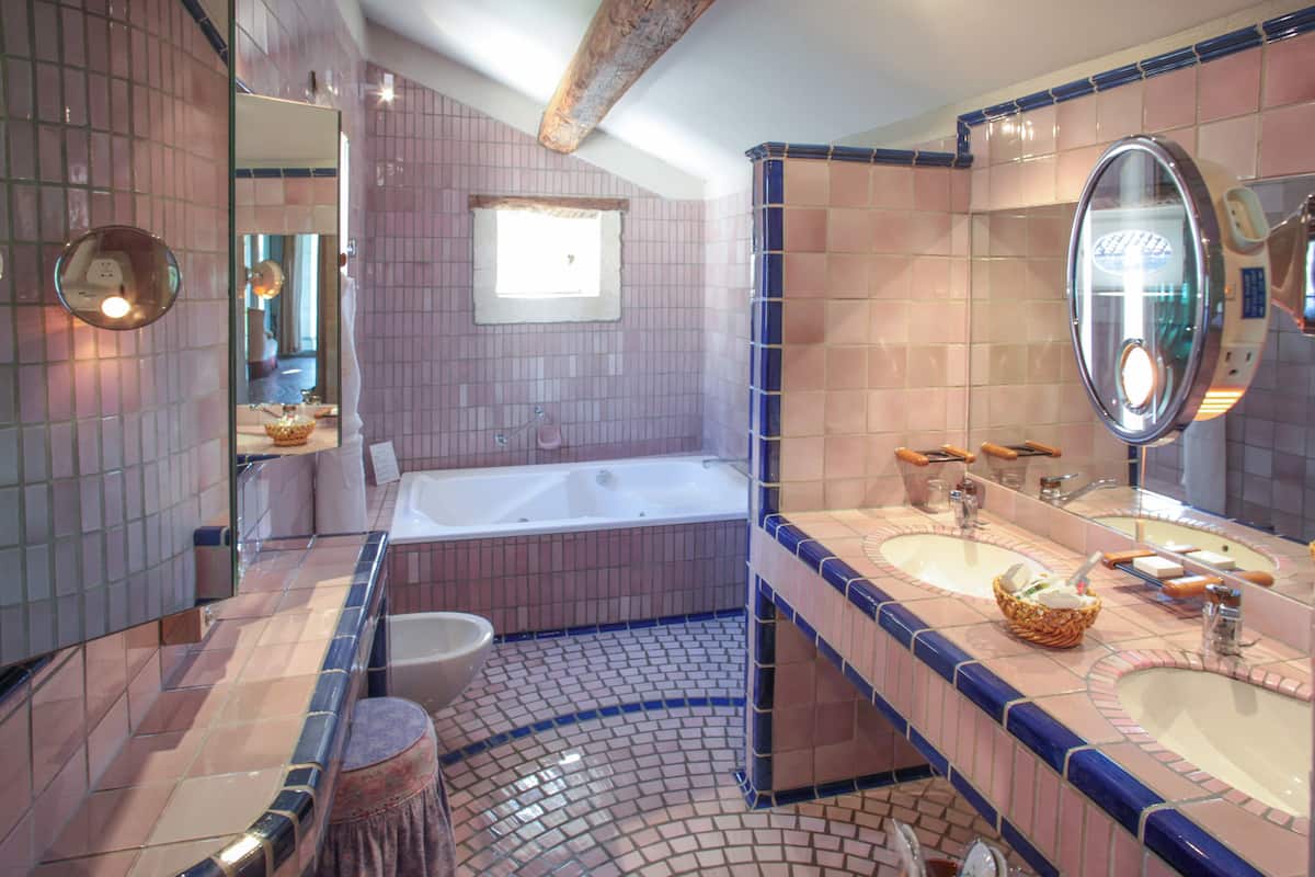 free toiletries, hair dryer, bathrobes, towels