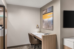 1 bedroom, desk, laptop workspace, iron/ironing board