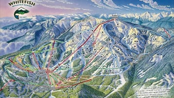 Een gedetailleerde skigebiedkaart met aangegeven pistes, liften en belangrijke locaties zoals Summit House en Village.