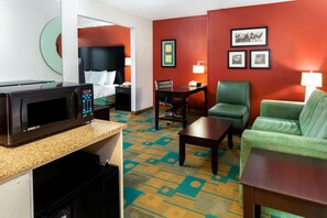 Premium bedding, pillowtop beds, desk, laptop workspace