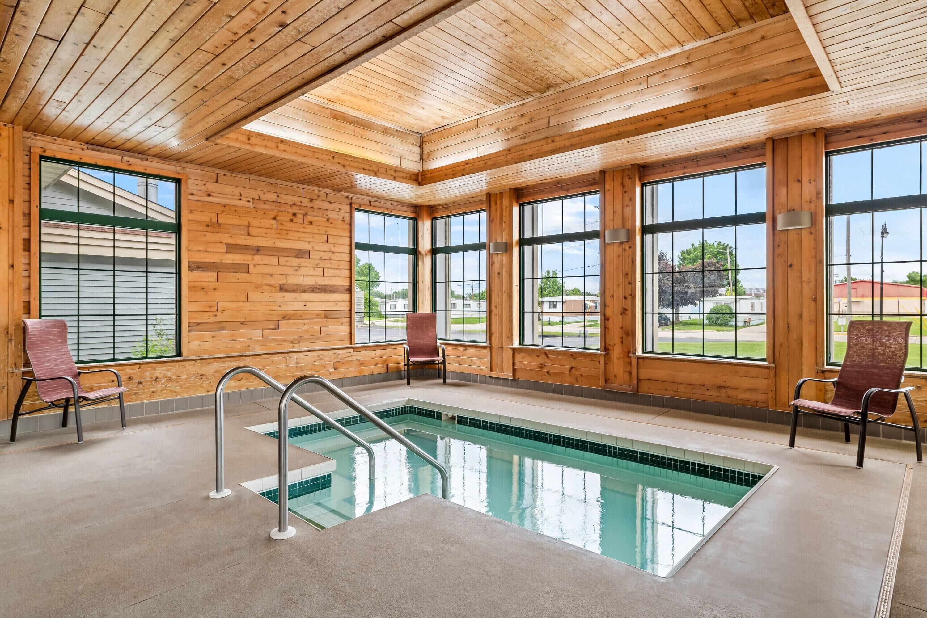 Indoor pool, open 9:00 AM to midnight, sun loungers