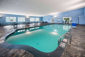 Indoor pool, open 8:00 AM to 10:00 PM, sun loungers