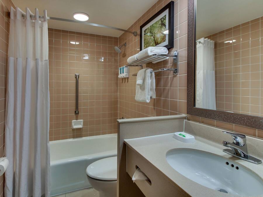 Un baño con bañera, inodoro, lavabo y cortina de ducha.