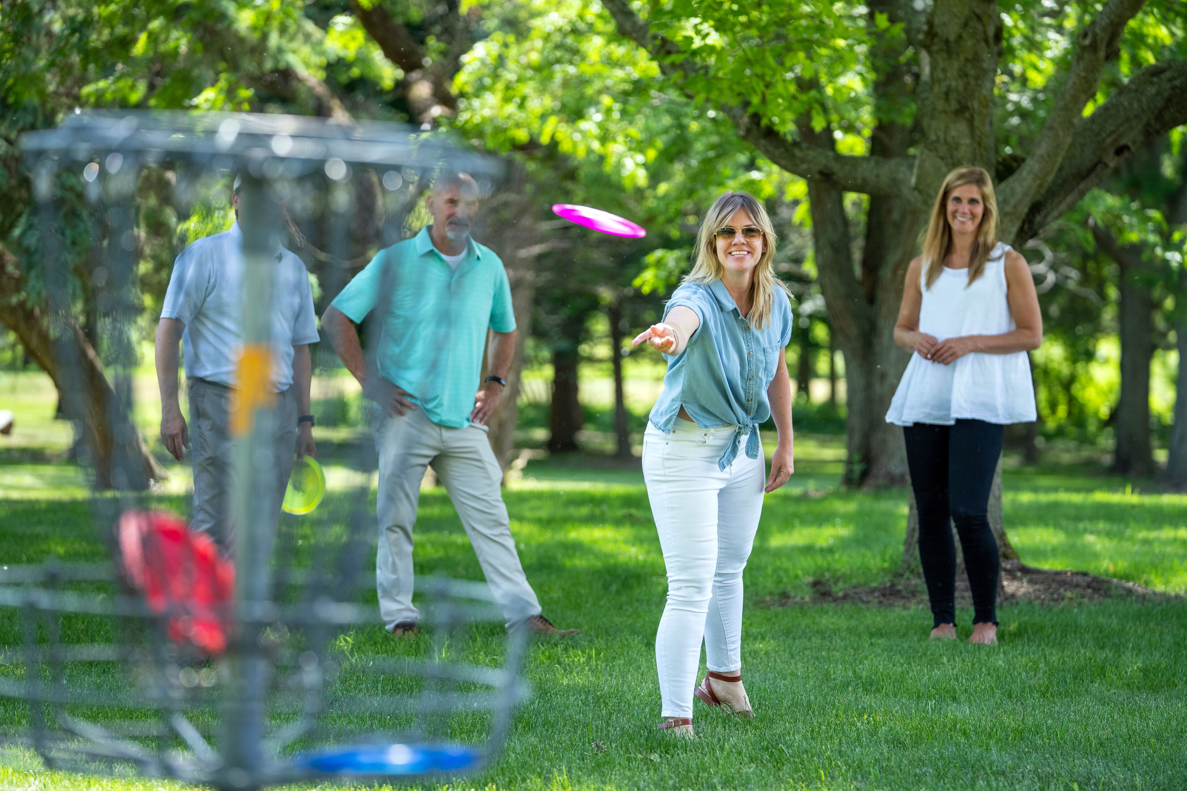 A park with a frisbee game.