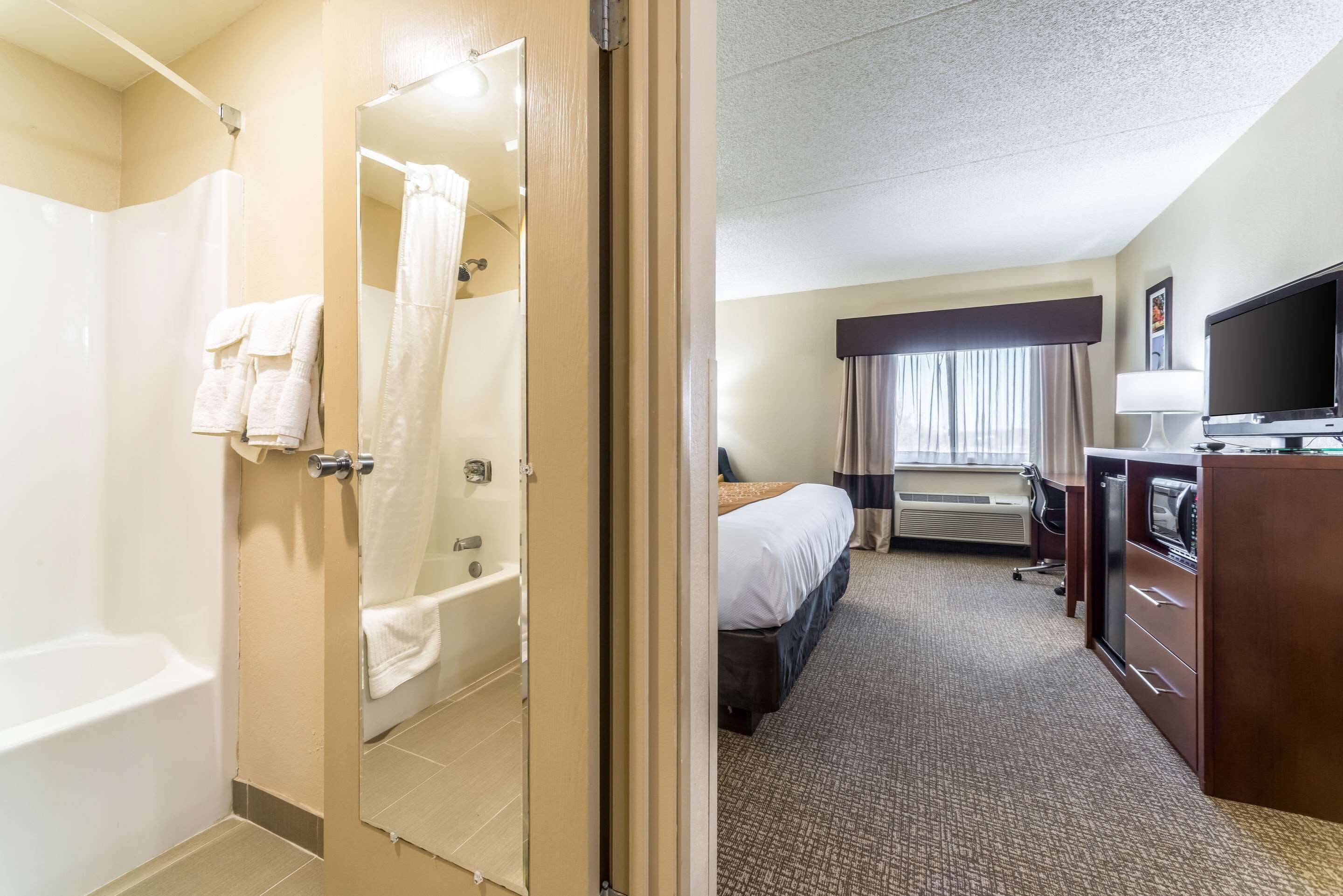 standard room, 1 king bed, non smoking | bathroom | combined shower/bathtub, free toiletries, hair dryer, towels