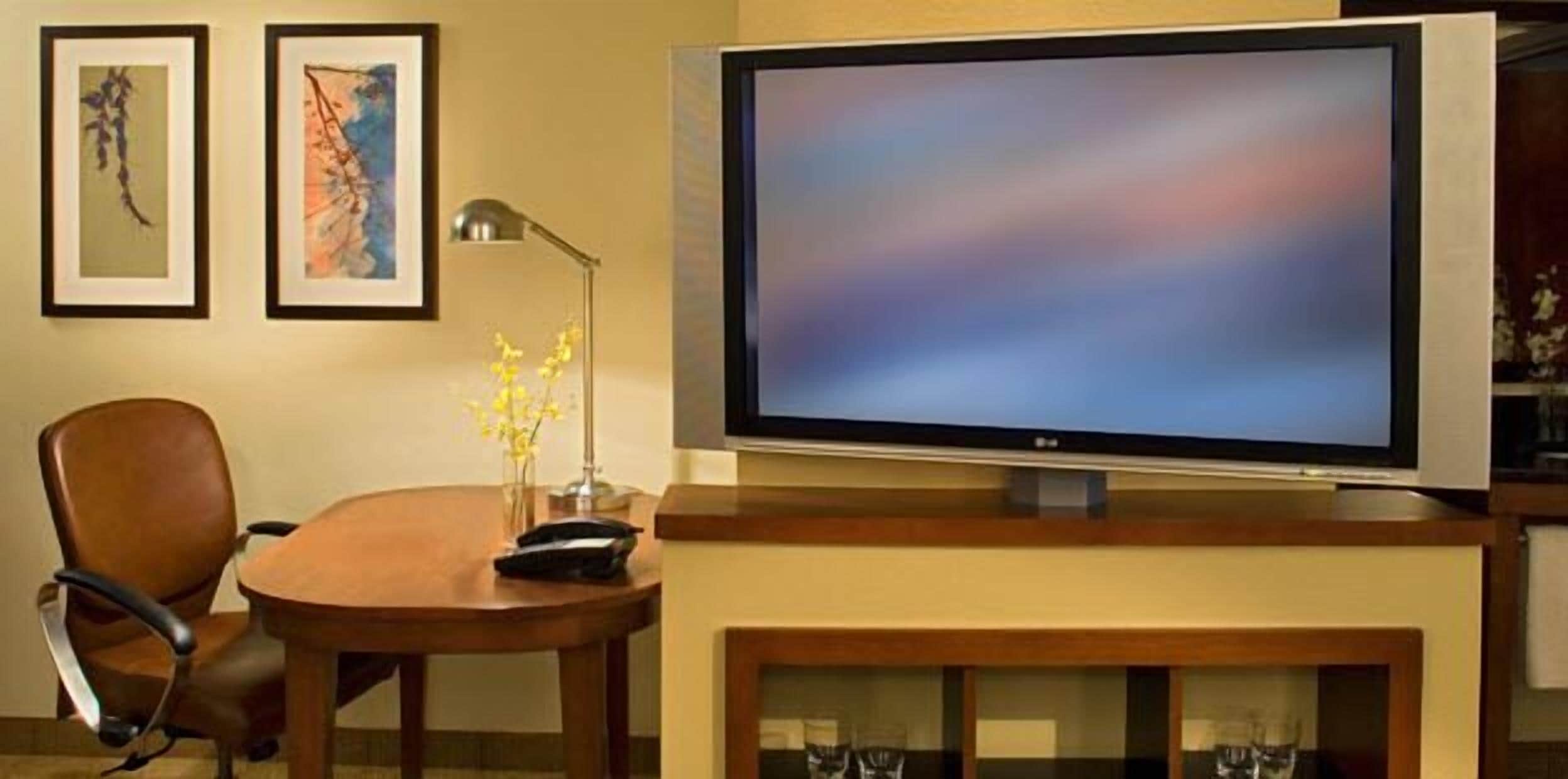 42-inch flat-screen tv with cable channels, tv, pay films