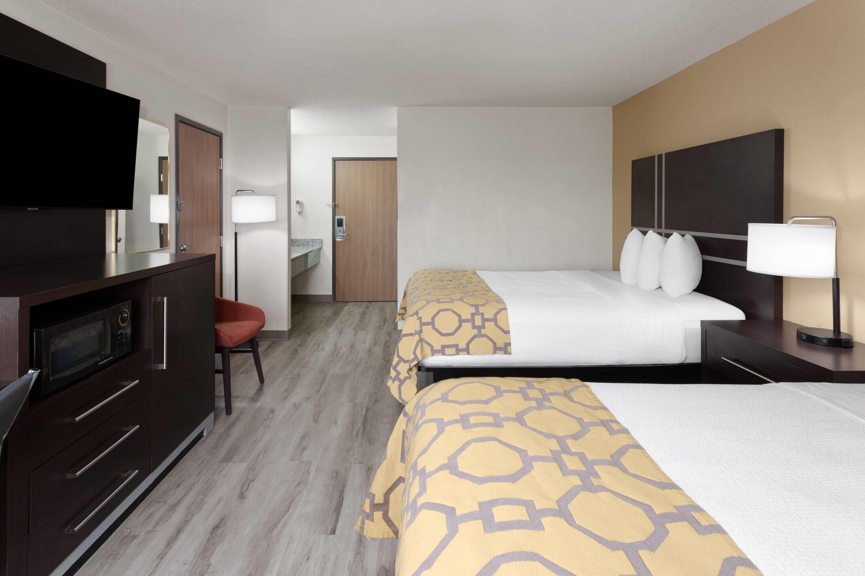 hypo-allergenic bedding, desk, blackout curtains, soundproofing