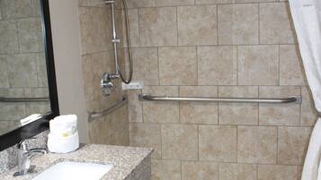 Standard Room, 1 Queen Bed, Accessible | Bathroom | Shower, free toiletries, hair dryer, towels