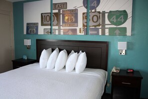 Premium bedding, desk, blackout drapes, iron/ironing board