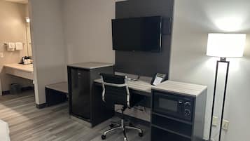 Desk, blackout drapes, iron/ironing board, free cribs/infant beds