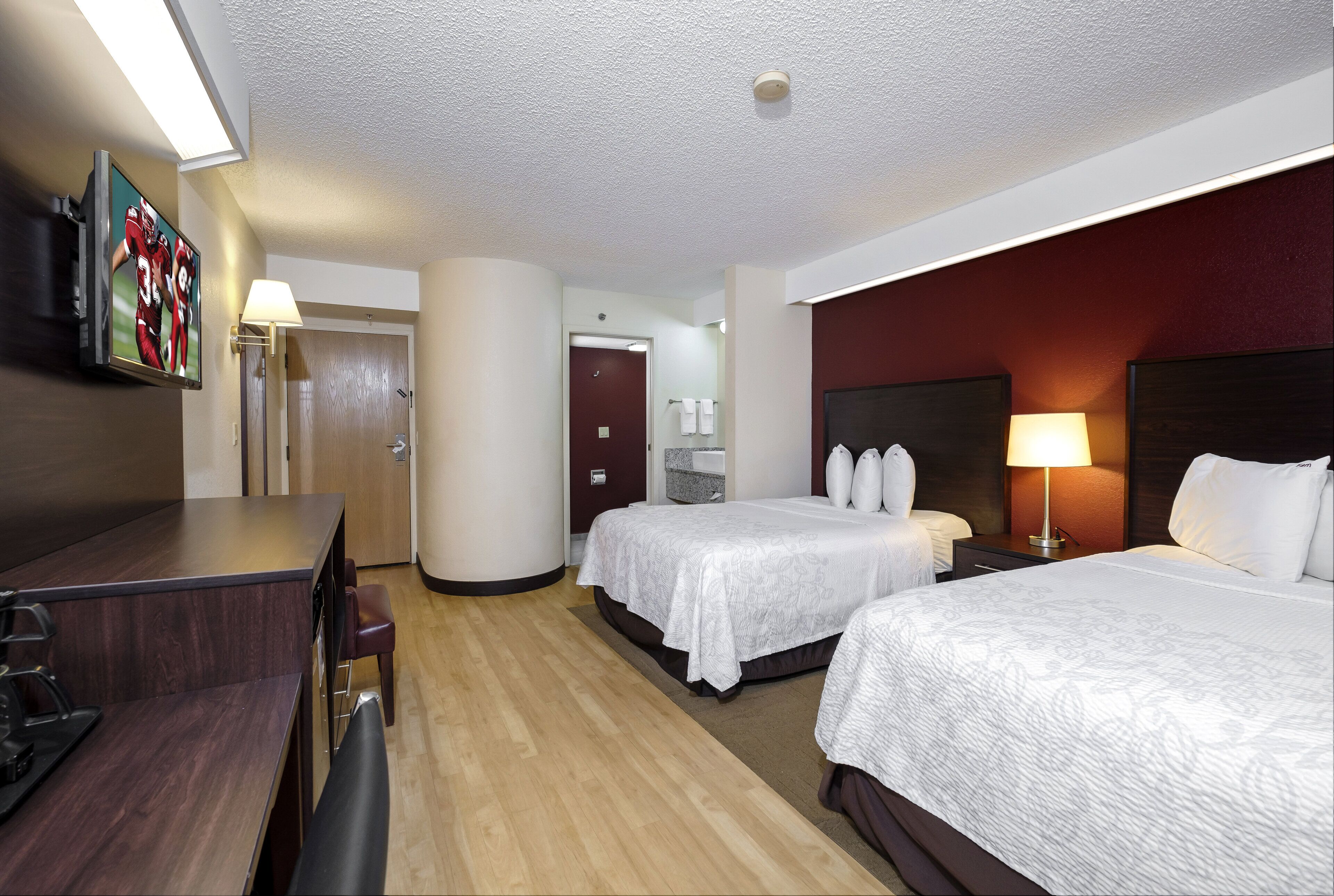 deluxe room, 2 double beds (smoke free) | desk, laptop workspace, blackout curtains, iron/ironing board