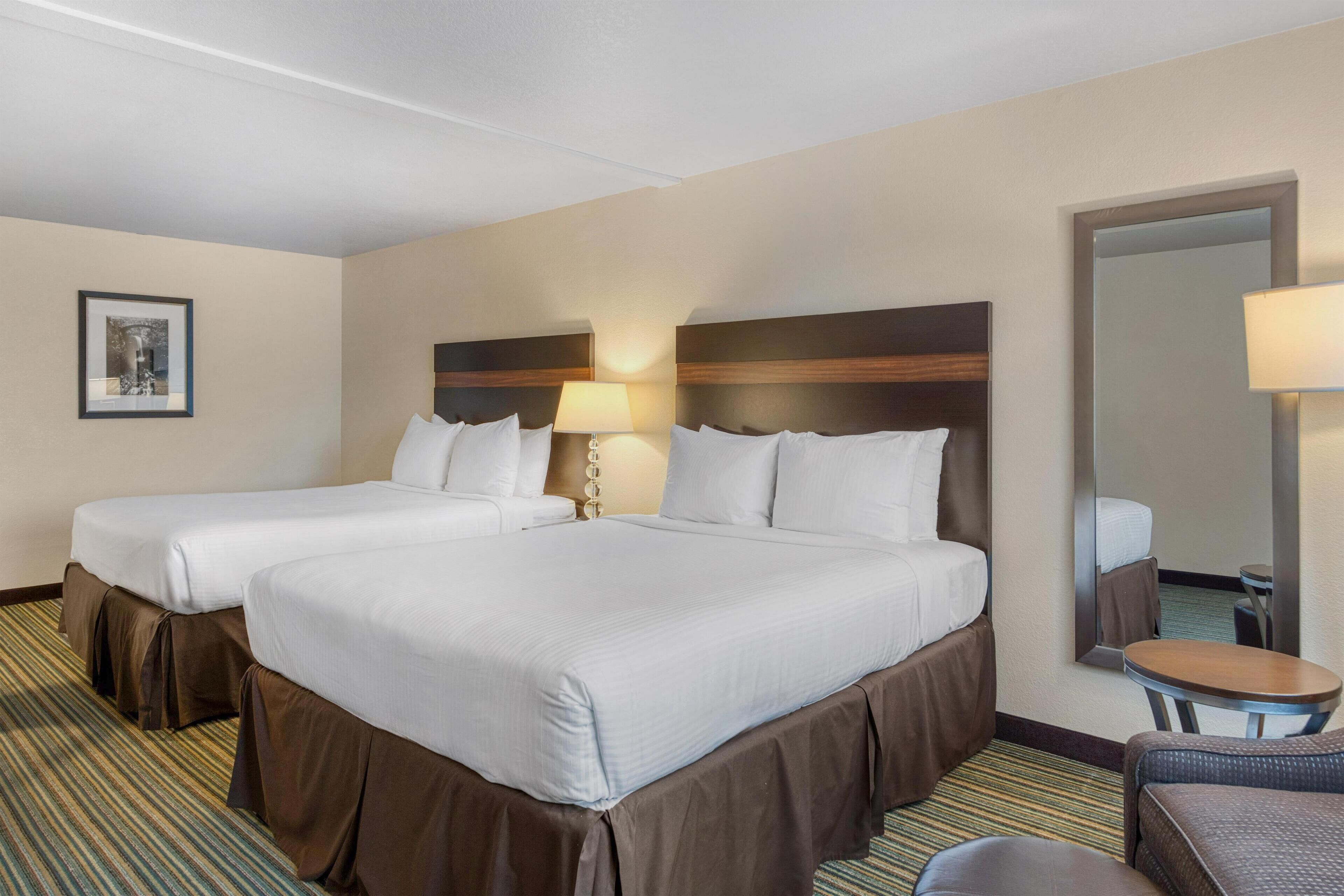Standard Room, 2 Queen Beds, Accessible, Non Smoking | In-room safe, desk, laptop workspace, iron/ironing board