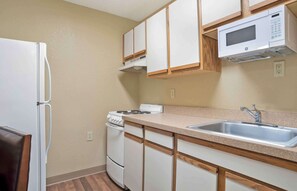 Fridge, microwave, stovetop